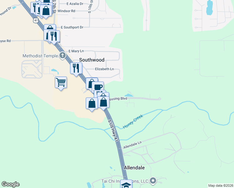 map of restaurants, bars, coffee shops, grocery stores, and more near 1298 E Canvasback Dr in Terre Haute