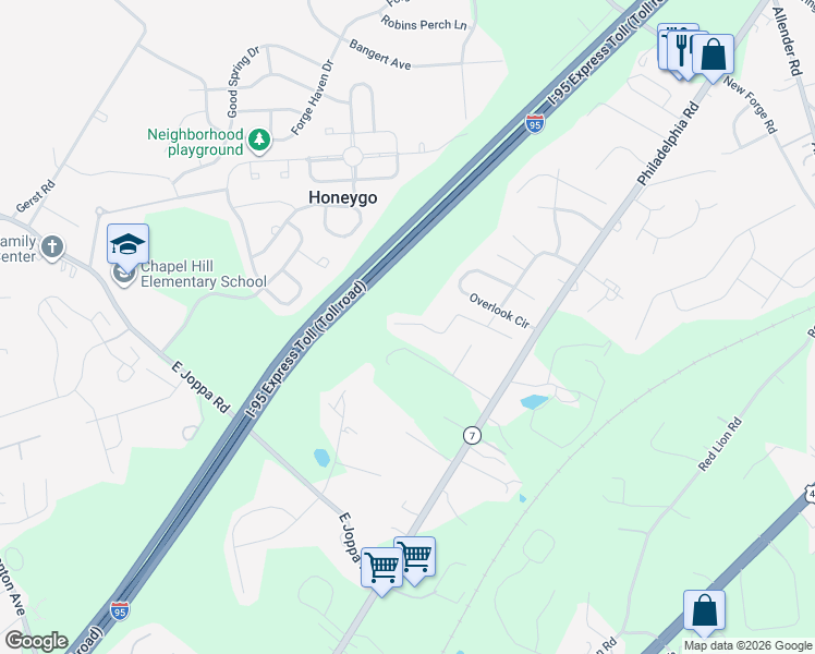 map of restaurants, bars, coffee shops, grocery stores, and more near 5400 13 Mile Lane in White Marsh