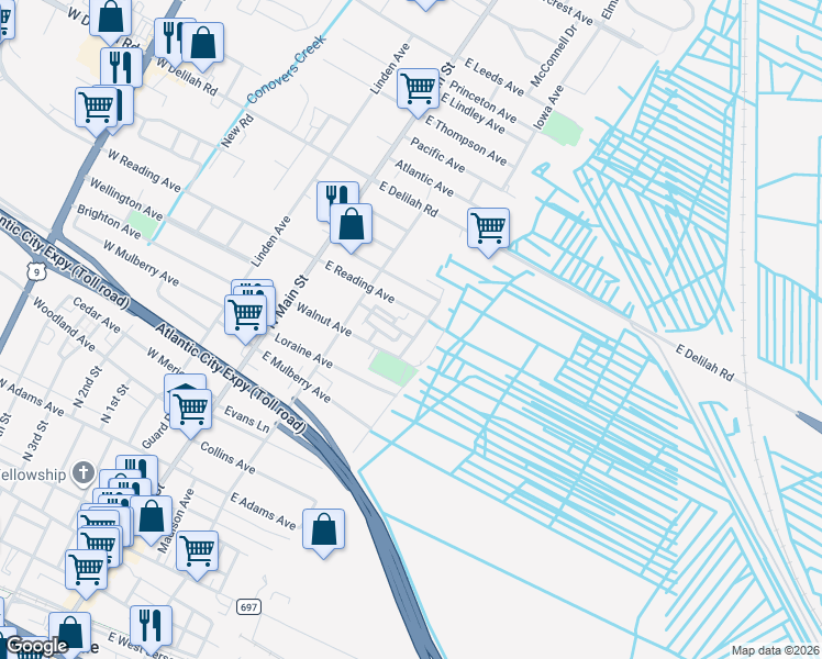 map of restaurants, bars, coffee shops, grocery stores, and more near 710 Clearview Avenue in Pleasantville