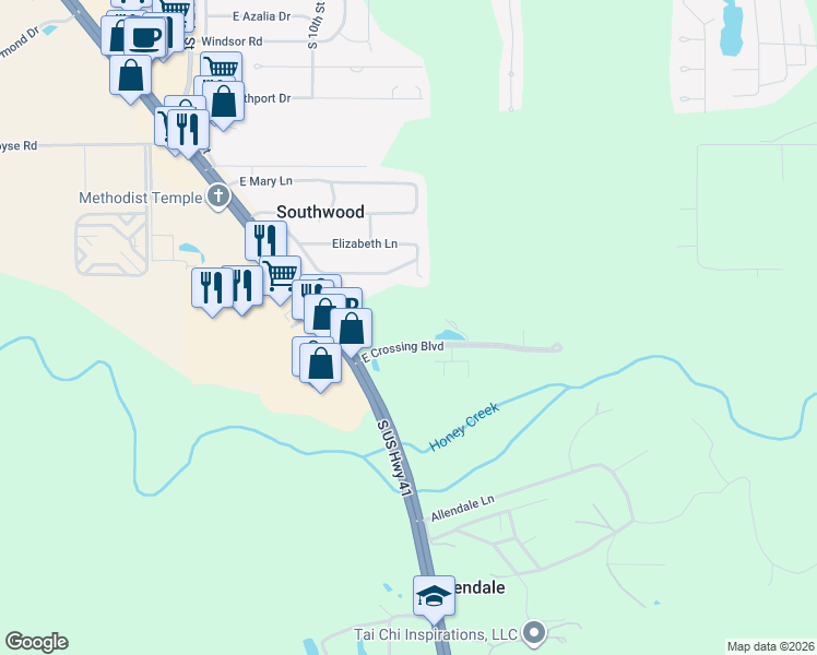 map of restaurants, bars, coffee shops, grocery stores, and more near 1298 E Canvasback Dr in Terre Haute