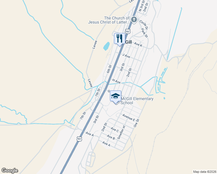 map of restaurants, bars, coffee shops, grocery stores, and more near 2 South 4th Street in McGill