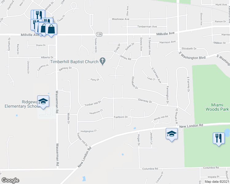 map of restaurants, bars, coffee shops, grocery stores, and more near 64 Kensington Drive in Hamilton