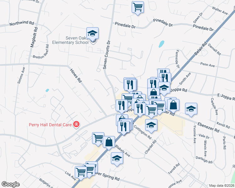 map of restaurants, bars, coffee shops, grocery stores, and more near 9101 Lincolnshire Court in Parkville