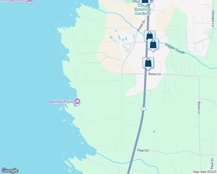 map of restaurants, bars, coffee shops, grocery stores, and more near 33270-33300 Pacific Way in Fort Bragg