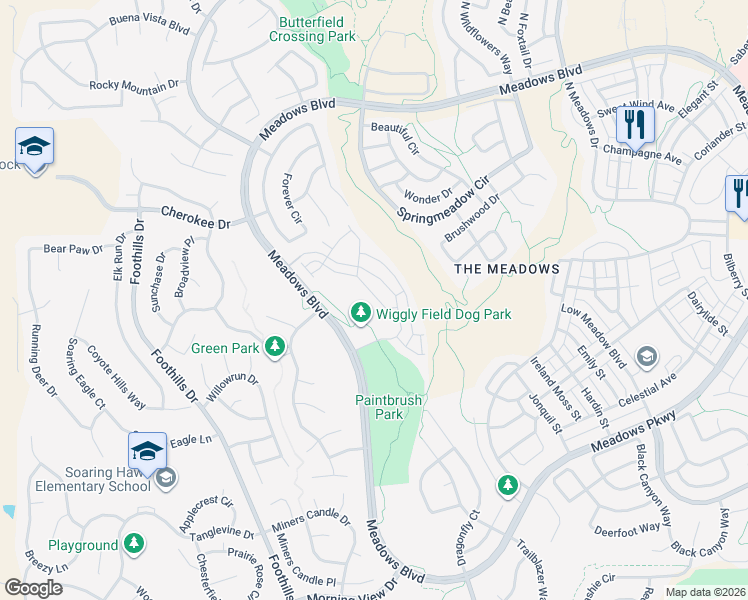 map of restaurants, bars, coffee shops, grocery stores, and more near 3719 Pecos Trail in Castle Rock
