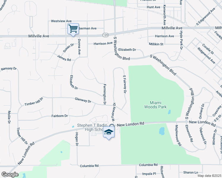 map of restaurants, bars, coffee shops, grocery stores, and more near 119 West Fairway Drive in Hamilton