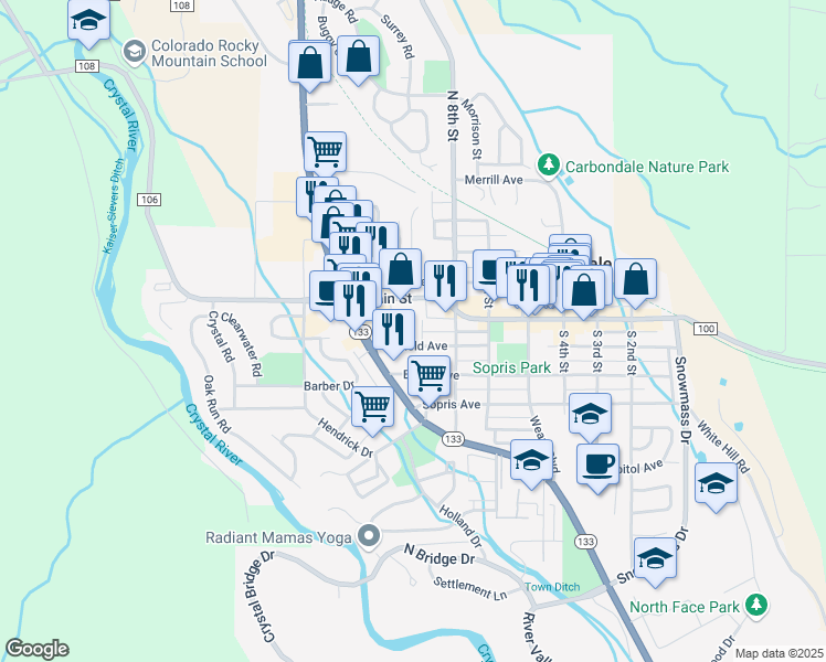 map of restaurants, bars, coffee shops, grocery stores, and more near 888 Main Court in Carbondale