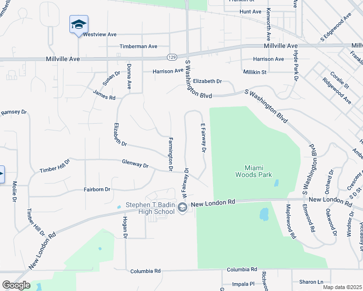 map of restaurants, bars, coffee shops, grocery stores, and more near 119 West Fairway Drive in Hamilton
