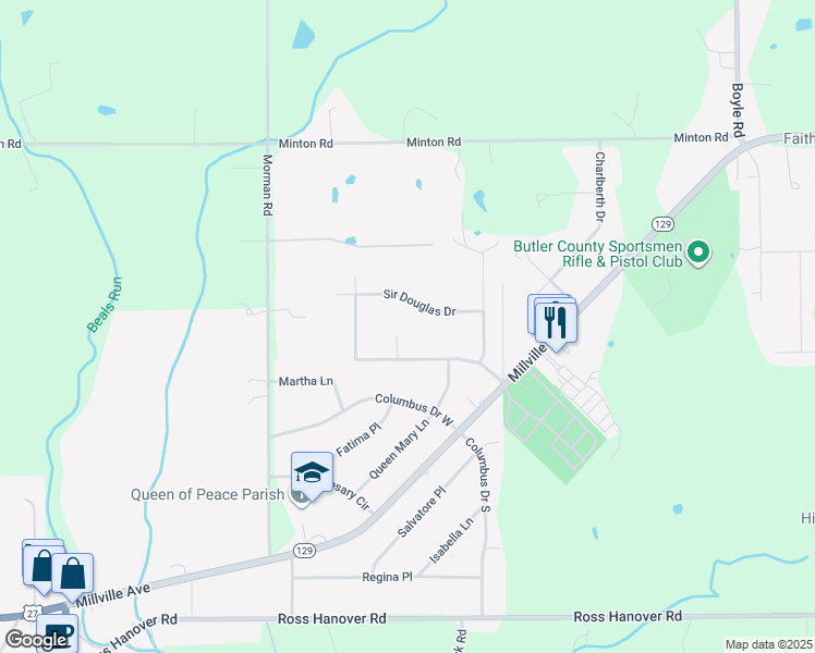 map of restaurants, bars, coffee shops, grocery stores, and more near 2435 Sir Douglas Drive in Hamilton