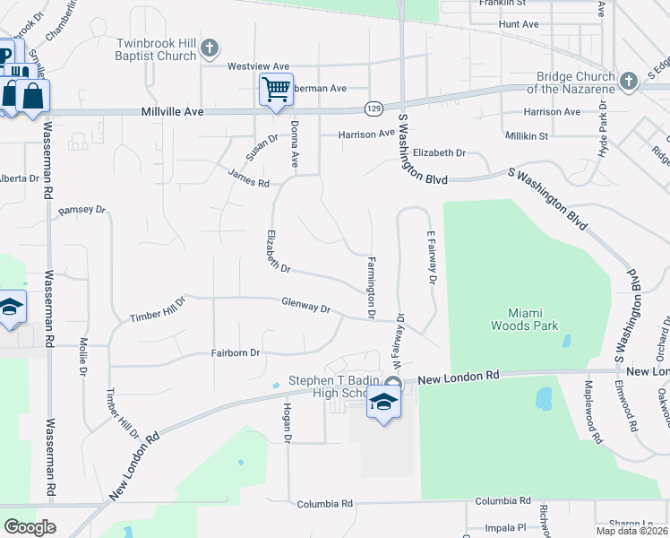 map of restaurants, bars, coffee shops, grocery stores, and more near 1287 Elizabeth Drive in Hamilton