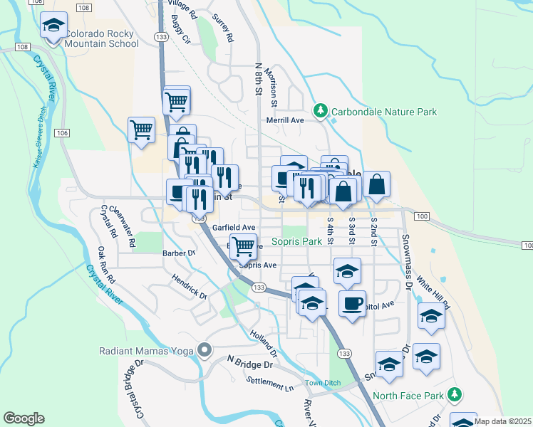 map of restaurants, bars, coffee shops, grocery stores, and more near 60 South 8th Street in Carbondale