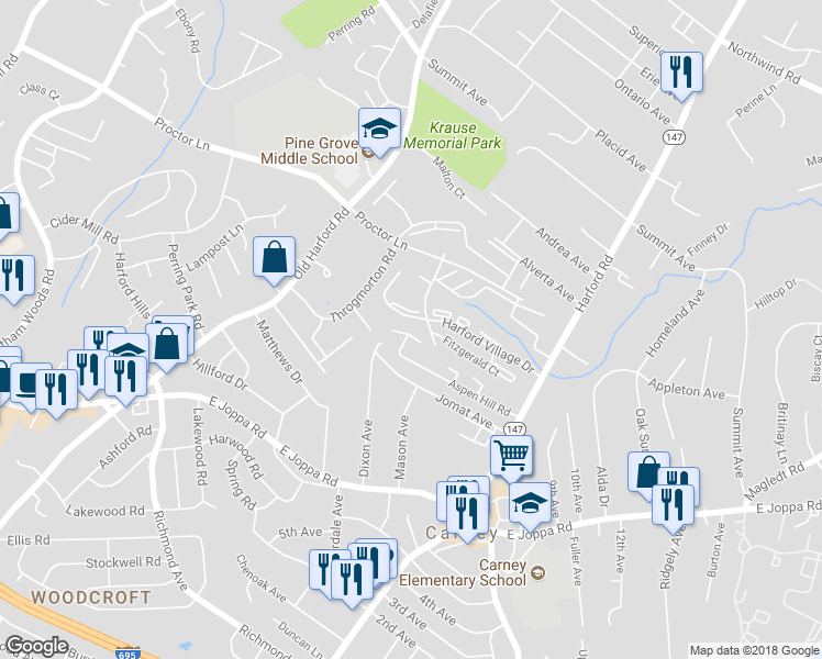 map of restaurants, bars, coffee shops, grocery stores, and more near 2820 Aspen Hill Road in Baltimore