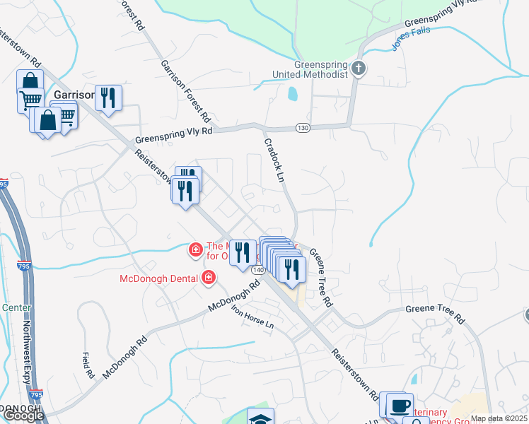 map of restaurants, bars, coffee shops, grocery stores, and more near 4 Nobility Court in Garrison
