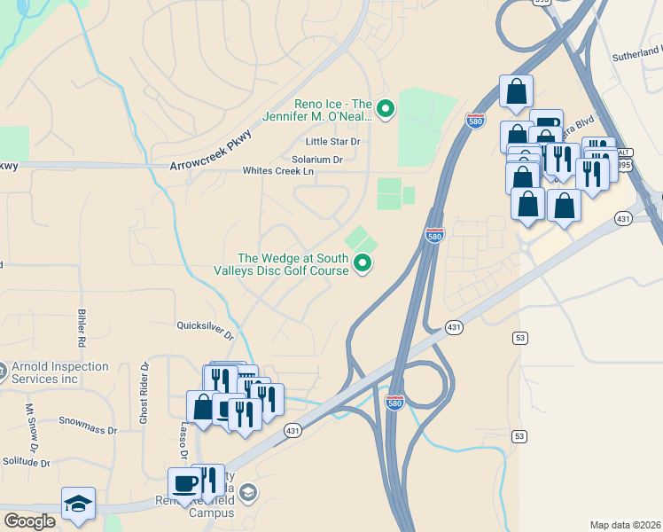 map of restaurants, bars, coffee shops, grocery stores, and more near 20 Tanea Court in Reno