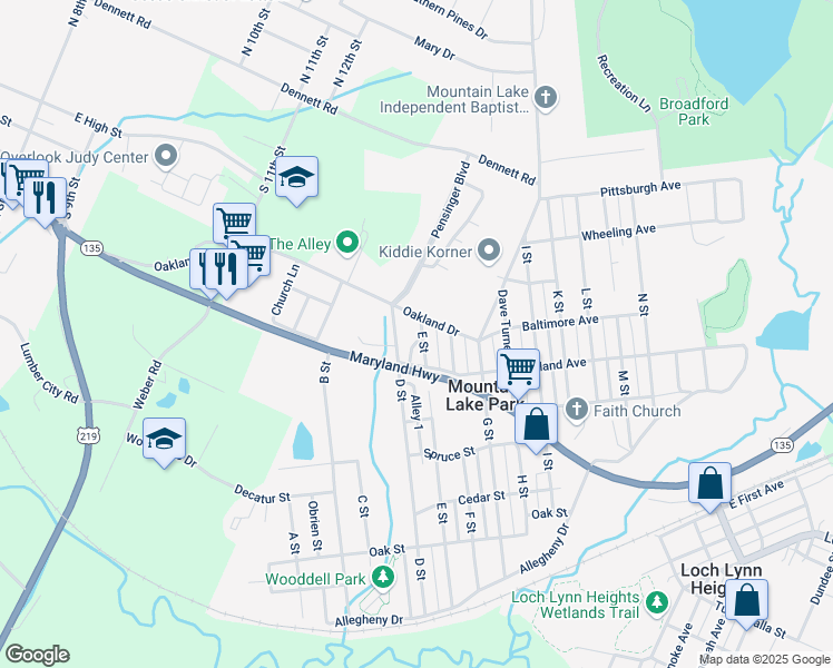 map of restaurants, bars, coffee shops, grocery stores, and more near 710 Oakland Drive in Oakland