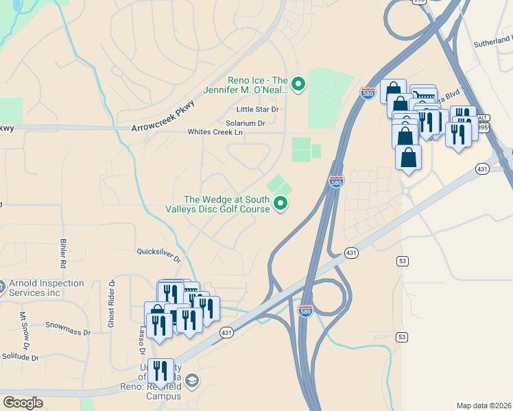 map of restaurants, bars, coffee shops, grocery stores, and more near 20 Tanea Court in Reno
