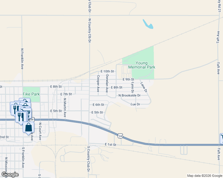 map of restaurants, bars, coffee shops, grocery stores, and more near 750-798 Thompson Avenue in Colby
