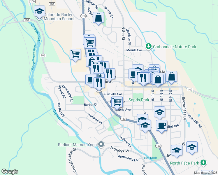 map of restaurants, bars, coffee shops, grocery stores, and more near 888 Main Court in Carbondale