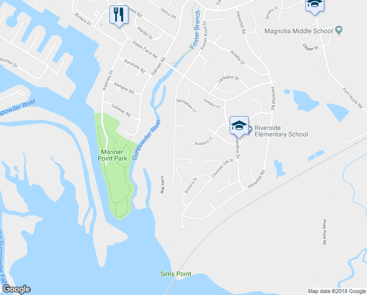 map of restaurants, bars, coffee shops, grocery stores, and more near 301 Roxbury Court in Harford County