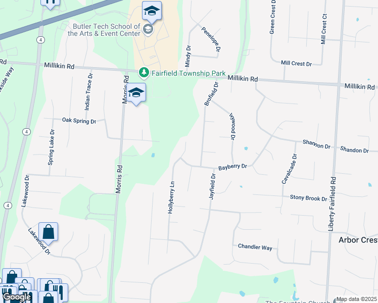 map of restaurants, bars, coffee shops, grocery stores, and more near 6182 Hollyberry Lane in Hamilton