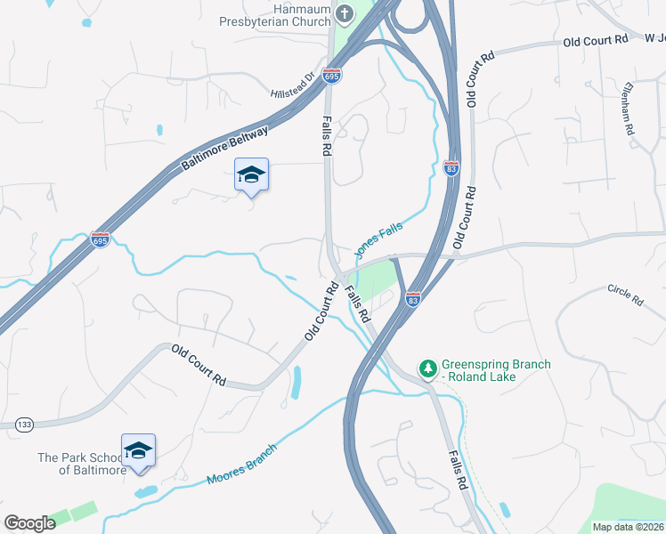 map of restaurants, bars, coffee shops, grocery stores, and more near 10106 Falls Road in Lutherville-Timonium