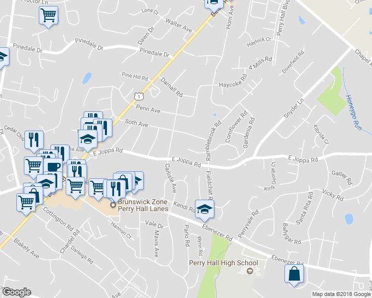 map of restaurants, bars, coffee shops, grocery stores, and more near 4302 Camellia Road in Nottingham