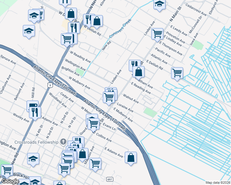 map of restaurants, bars, coffee shops, grocery stores, and more near 10 Brighton Avenue in Pleasantville
