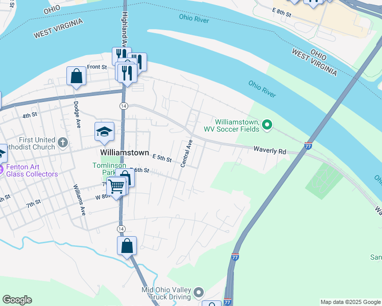 map of restaurants, bars, coffee shops, grocery stores, and more near 415 Central Avenue in Williamstown