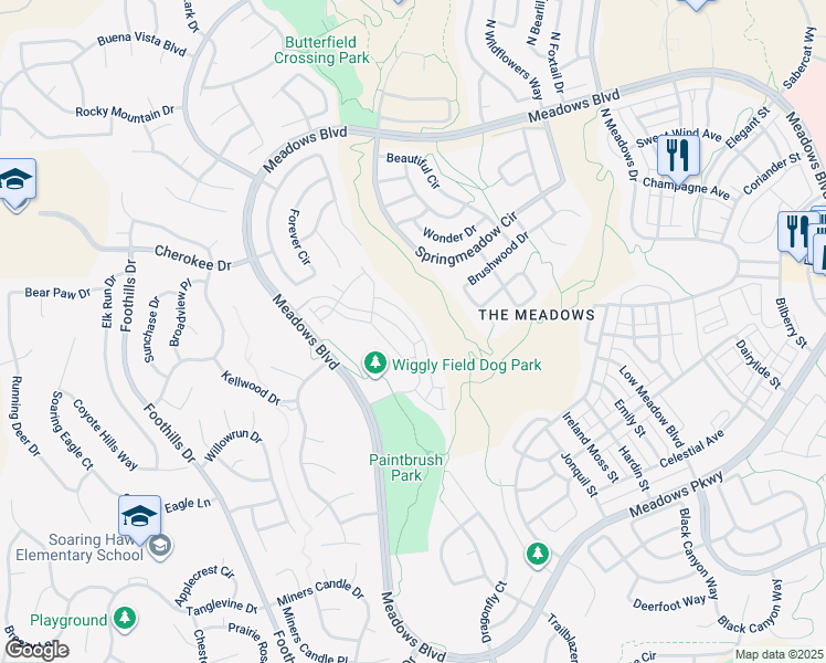 map of restaurants, bars, coffee shops, grocery stores, and more near 3728 Tranquility Trail in Castle Rock