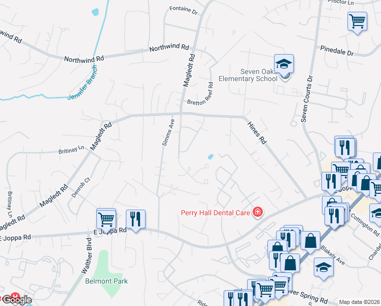 map of restaurants, bars, coffee shops, grocery stores, and more near 9417 Joppa Pond Road in Parkville