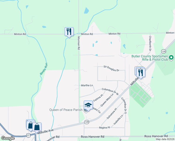 map of restaurants, bars, coffee shops, grocery stores, and more near 388 Morman Road in Hamilton