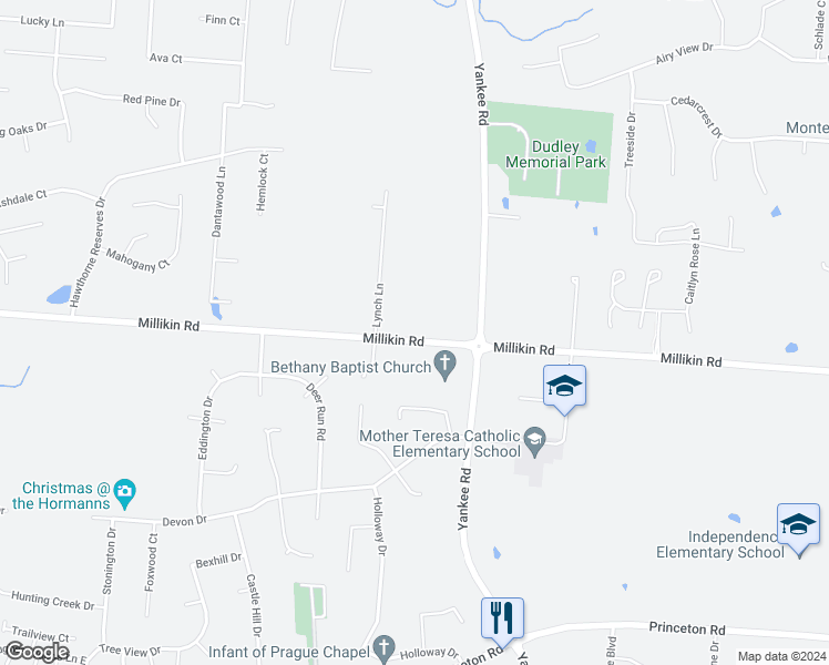 map of restaurants, bars, coffee shops, grocery stores, and more near 6970 Millikin Road in Butler County