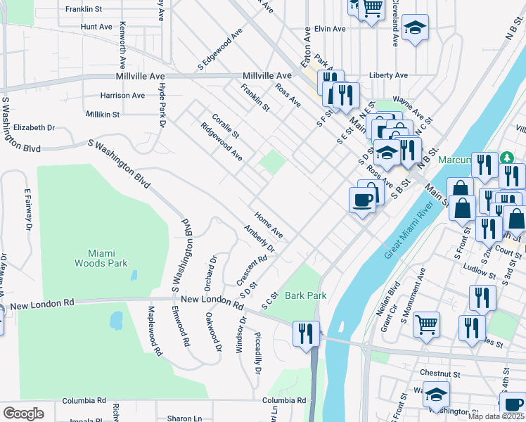 map of restaurants, bars, coffee shops, grocery stores, and more near 411 Millikin Street in Hamilton