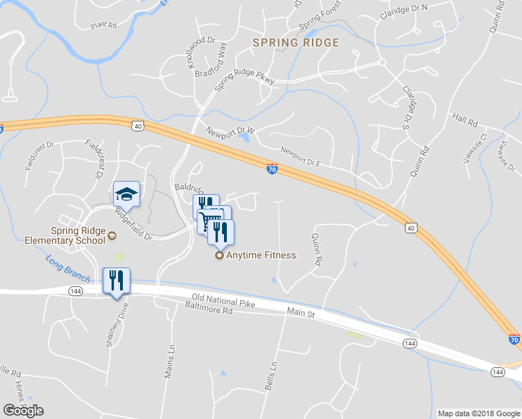 map of restaurants, bars, coffee shops, grocery stores, and more near 9243 Ridgefield Circle in Frederick