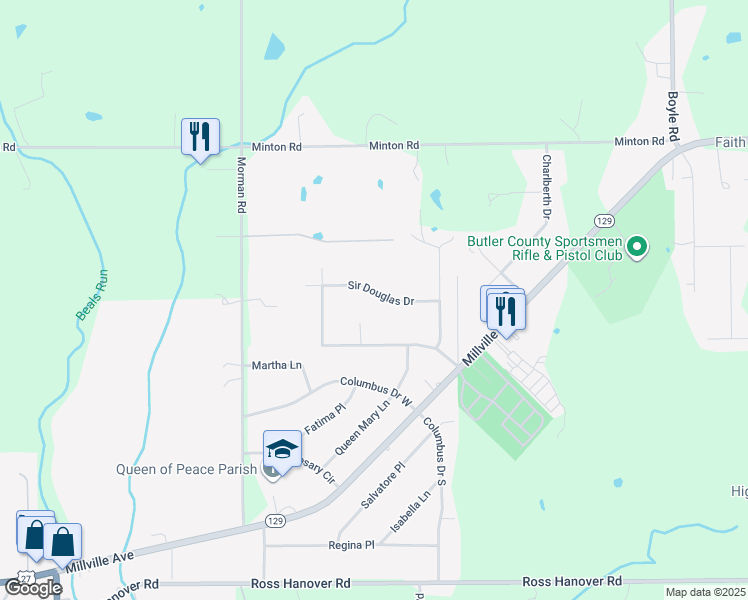 map of restaurants, bars, coffee shops, grocery stores, and more near 2435 Sir Douglas Drive in Hamilton