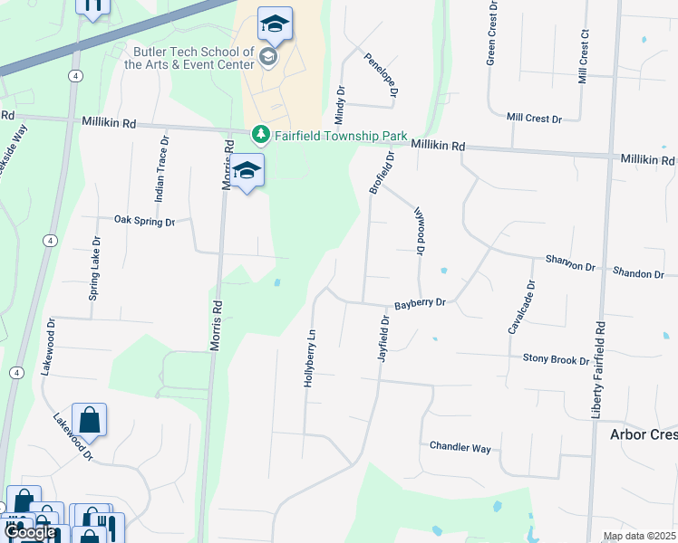 map of restaurants, bars, coffee shops, grocery stores, and more near 6182 Hollyberry Lane in Hamilton