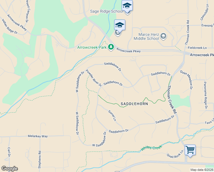 map of restaurants, bars, coffee shops, grocery stores, and more near 14210 Powder River Court in Reno