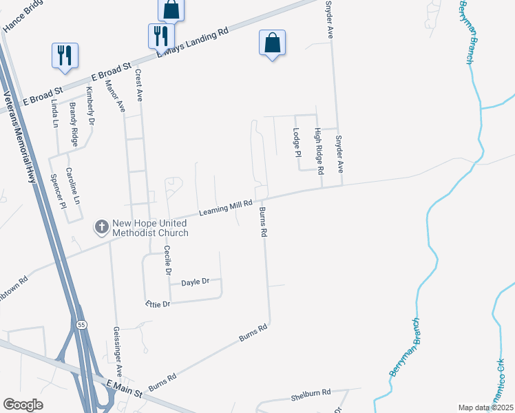 map of restaurants, bars, coffee shops, grocery stores, and more near 2437 Newcombtown Road in Millville