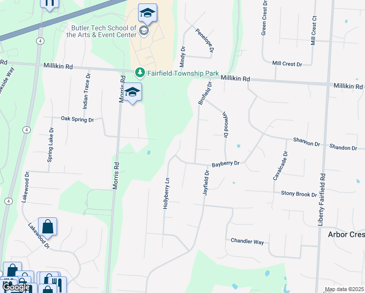 map of restaurants, bars, coffee shops, grocery stores, and more near 6182 Hollyberry Lane in Hamilton