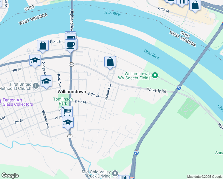 map of restaurants, bars, coffee shops, grocery stores, and more near 415 Central Ave in Williamstown