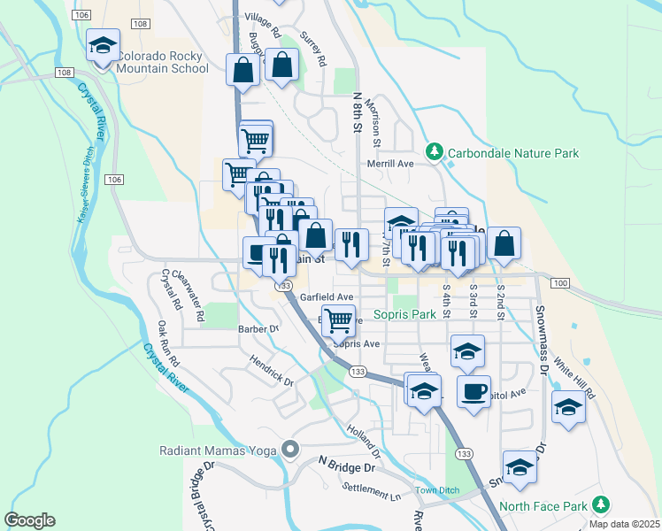 map of restaurants, bars, coffee shops, grocery stores, and more near 888 Main Court in Carbondale