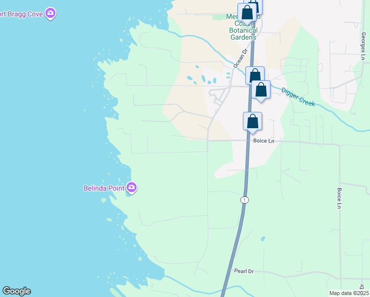map of restaurants, bars, coffee shops, grocery stores, and more near 33270 Pacific Way in Fort Bragg