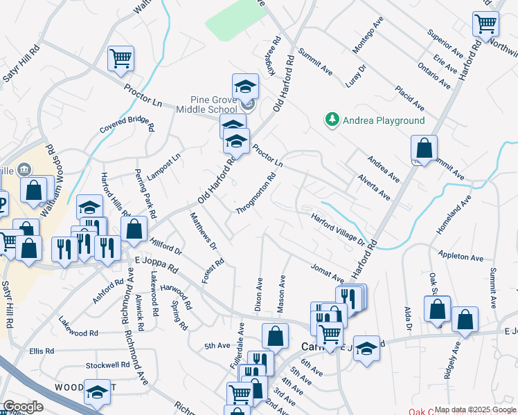 map of restaurants, bars, coffee shops, grocery stores, and more near 6 Tottenham Court in Parkville