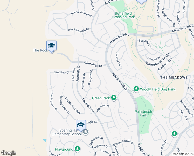 map of restaurants, bars, coffee shops, grocery stores, and more near 3805 Sunridge Terrace Drive in Castle Rock