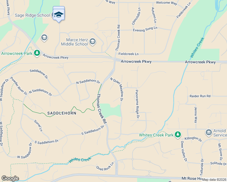 map of restaurants, bars, coffee shops, grocery stores, and more near 14260 Bandolier Court in Reno