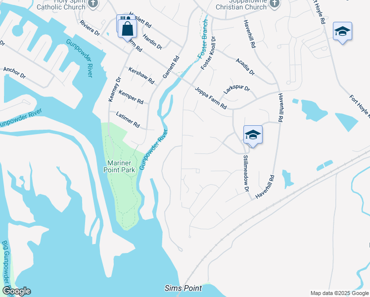 map of restaurants, bars, coffee shops, grocery stores, and more near 259 Foster Knoll Drive in Joppatowne