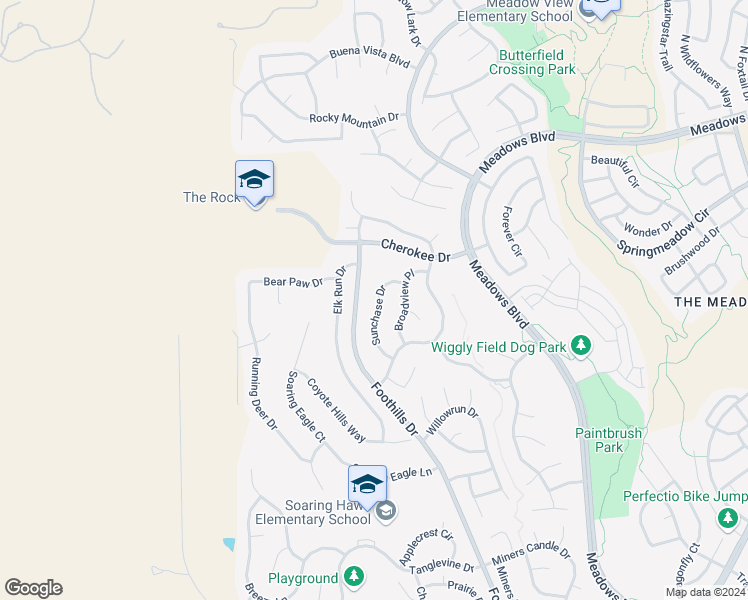 map of restaurants, bars, coffee shops, grocery stores, and more near 3821 Sunchase Drive in Castle Rock