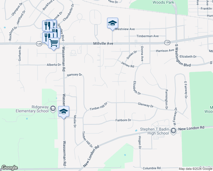 map of restaurants, bars, coffee shops, grocery stores, and more near 1-99 Petty Drive in Hamilton