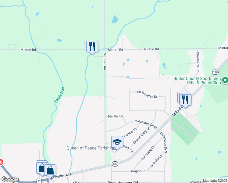 map of restaurants, bars, coffee shops, grocery stores, and more near 388 Morman Road in Hamilton