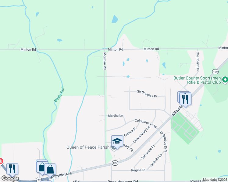 map of restaurants, bars, coffee shops, grocery stores, and more near 388 Morman Road in Hamilton
